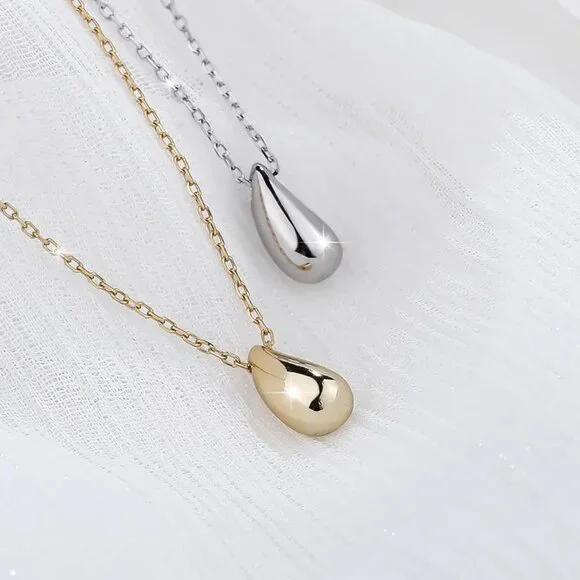 Sterling Silver Water Drop Pear Shape Dainty Delicate Pendant Necklace - Picture 1 of 6